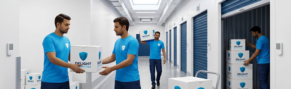 Delight Self Storage Abu Dhabi climate-controlled facility with local collection crew and door-to-door service across Abu Dhabi communities