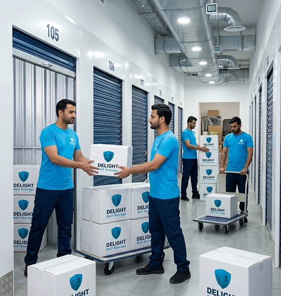 Delight Self Storage Sharjah climate-controlled facility serving Al Majaz, Al Nahda, Muwaileh, Al Khan, University City, and every major Sharjah community